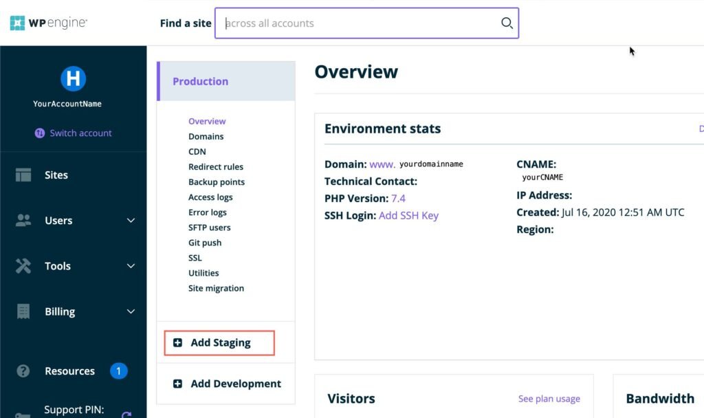 How to create staging environment in WPEngine