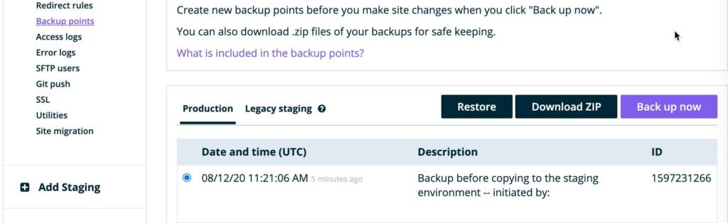 How to create staging environment in WPEngine